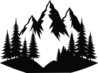 Obraz premium Mountains and Fir Trees Silhouette Vector Design, Nature Landscape Icon