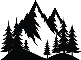 Obraz premium Mountains and Fir Trees Silhouette Vector Design, Nature Landscape Icon