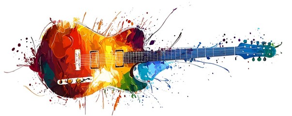 Artistic guitar silhouette with music festival colors, ideal for concert promotions or musician portfolios