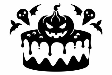halloween cake line art silhouette vector illustration