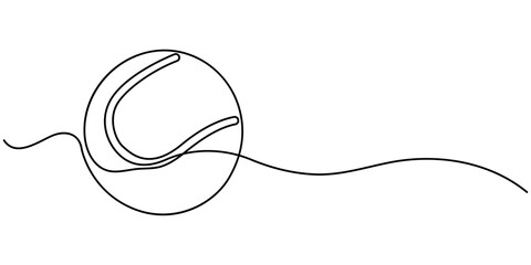 Obraz premium Single line drawing of tennis ball. Tennis equipment one continuous line art, Tennis ball continuous line. Continuous one line drawing tennis ball. Sport concept, Illustration of tennis ball moving. 