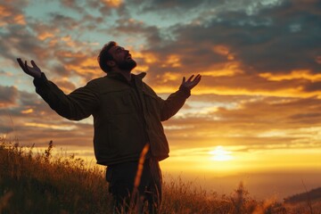 Man in Field with Arms Outstretched