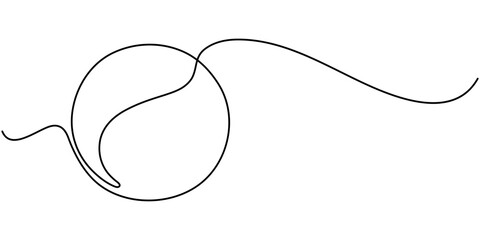 Single line drawing of tennis ball. Tennis equipment one continuous line art, Tennis ball continuous line. Continuous one line drawing tennis ball. Sport concept, Illustration of tennis ball moving. 