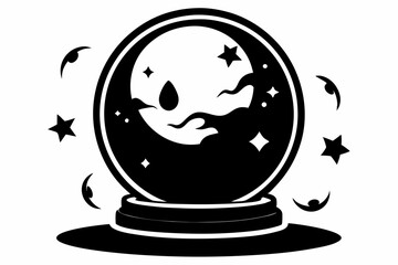 halloween crystal ball line art silhouette vector illustration