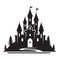Obraz premium Whimsical Silhouette Castle Illustration for Fairy Tales and Fantasy Projects