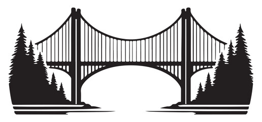 Suspension Bridge Silhouette Vector Illustration Scenic Landscape Design