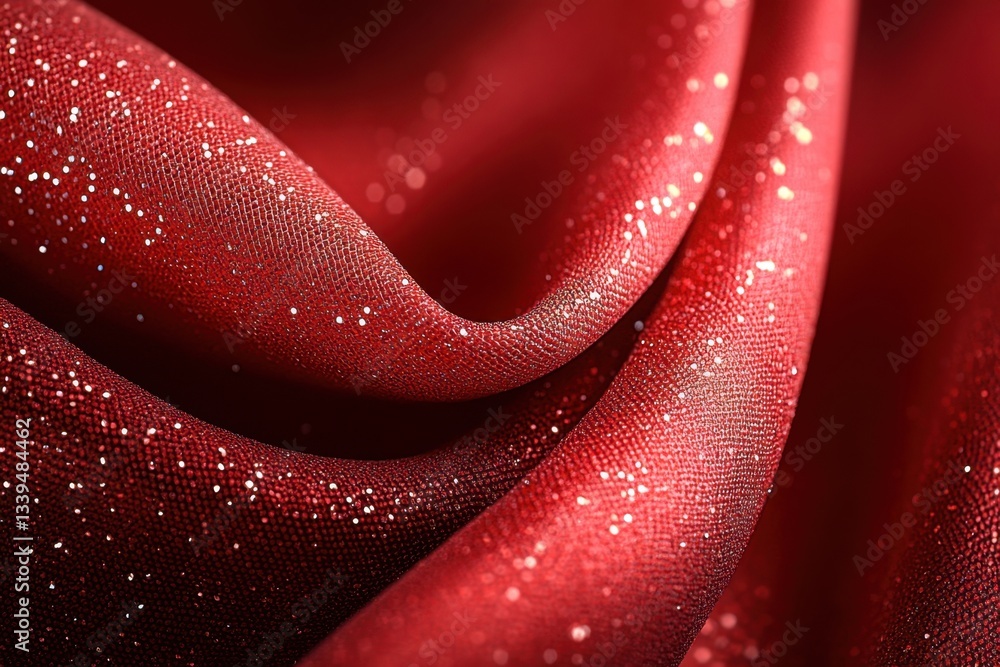 Aufkleber luxurious red fabric with sparkling glitter accentuating its elegant folds creating a rich texture a
