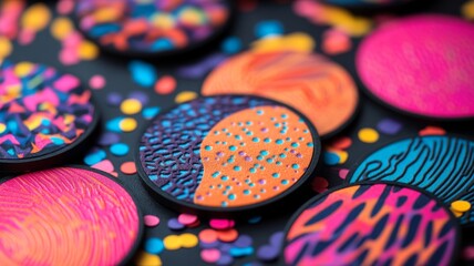 Colorful Circular Designs Scattered On Dark Background