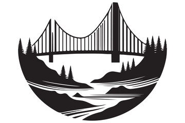 Stunning Suspension Bridge Silhouette Illustration with Forest Landscape
