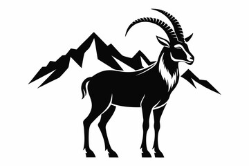 mountain goat line art silhouette vector illustration