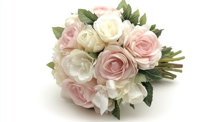 Obraz premium A timeless pink and white rose bouquet, thoughtfully arranged with green foliage and wrapped with an elegant silk ribbon.