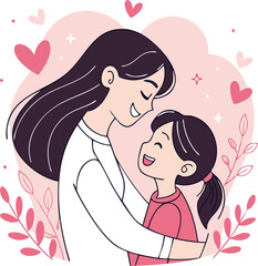 Loving Mother and Daughter Embrace—Heartwarming Family Illustration
