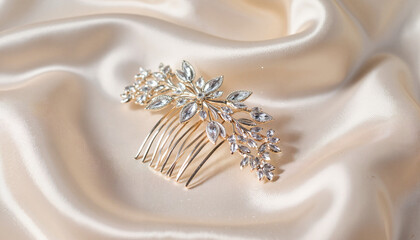 Elegant silver hairpin resting on silk fabric, beauty and style