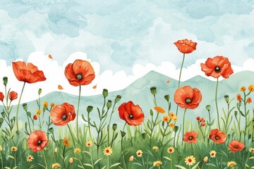 Fototapeta premium Floral summer background, field with flowers