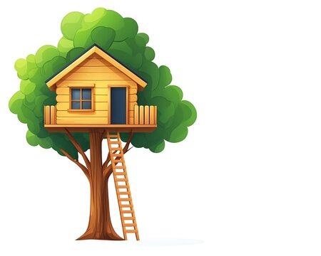 Wooden treehouse ladder nature kids play illustration