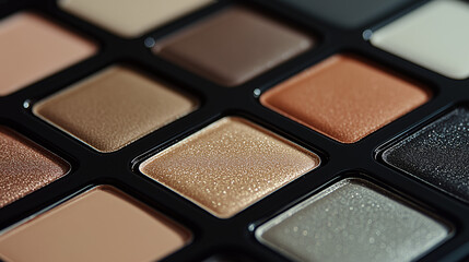Fototapeta premium Palette of Hues: A close-up of an eyeshadow palette. showcasing a variety of shades in a diamond-shaped layout. capturing a visual feast of color and texture