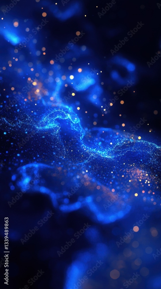 Aufkleber Elegant deep blue abstract background with glowing particles and bokeh lights creating a dreamy ethereal mood for modern designs