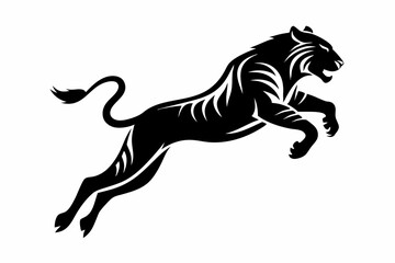 tiger running line art silhouette vector illustration