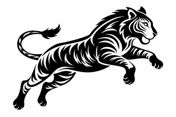 tiger running line art silhouette vector illustration