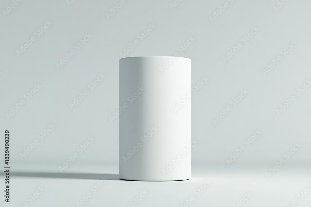 Aufkleber sleek white cylindrical container perfectly centered on bright white background with soft shadows an