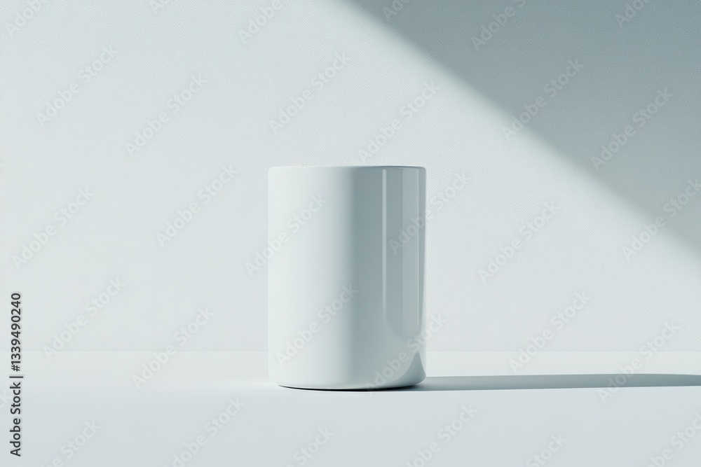 Aufkleber sleek white cylindrical container perfectly centered on bright white background with soft shadows an