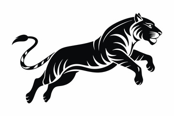 tiger running line art silhouette vector illustration