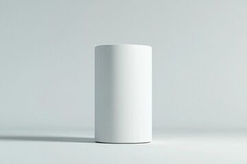 sleek white cylindrical container perfectly centered on bright white background with soft shadows and ample copy space
