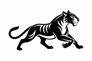 tiger running line art silhouette vector illustration