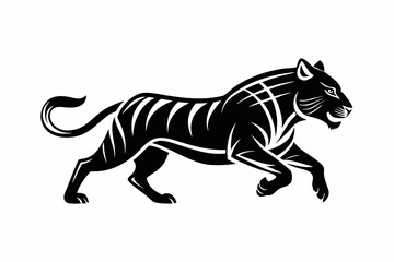 tiger running line art silhouette vector illustration