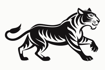 tiger running line art silhouette vector illustration