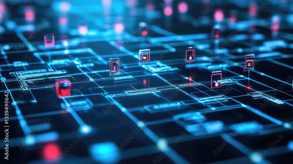 Poster A visual representation of a decentralized network with secure blockchain nodes.
