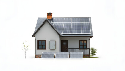 house with photovoltaic or solar panels isolated , with white tonespng