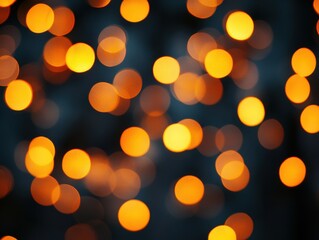 Obraz premium Abstract Festive Delight Golden Bokeh Lights on Dark Background Capturing Warmth and Celebration for Holiday Season