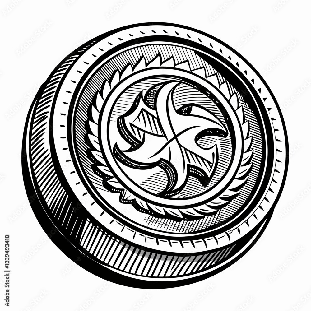 Poster intricate monochrome coin with celtic patterns in style