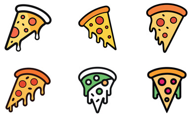 Pizza Slice Icon Set – Fun Doodle Vector Illustrations