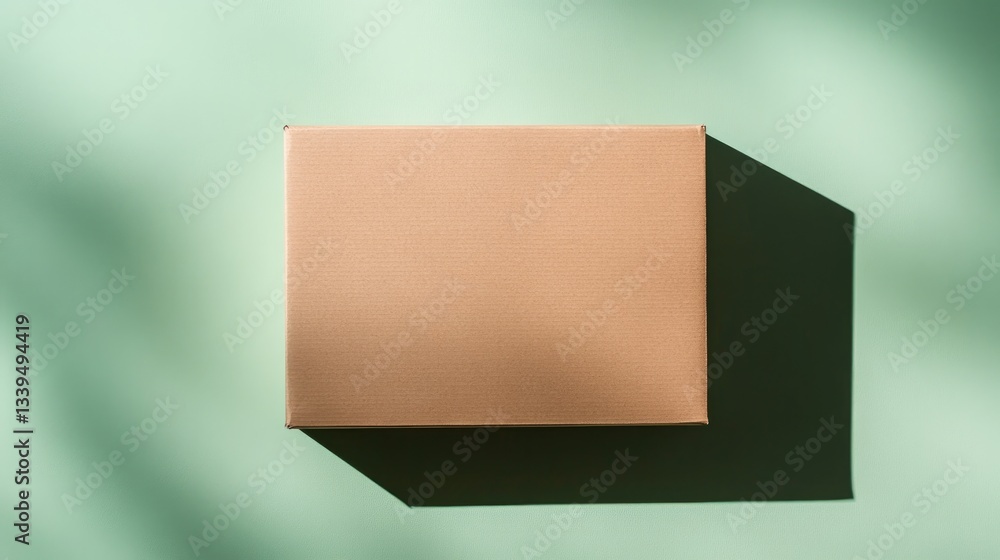 Poster square cardboard box mockup with matte finish displayed on muted green solid background with natural
