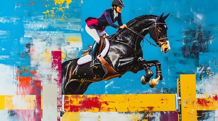 Equestrian Abstract Art Showcases Horse And Rider Jumping