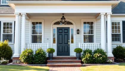 Fototapeta premium Front entrance exterior of the nice American house , with white tonespng