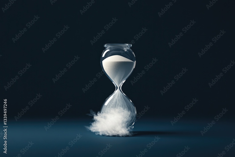 Poster surreal depiction of hourglass dissolving into flowing streams of light symbolizing abstract passage