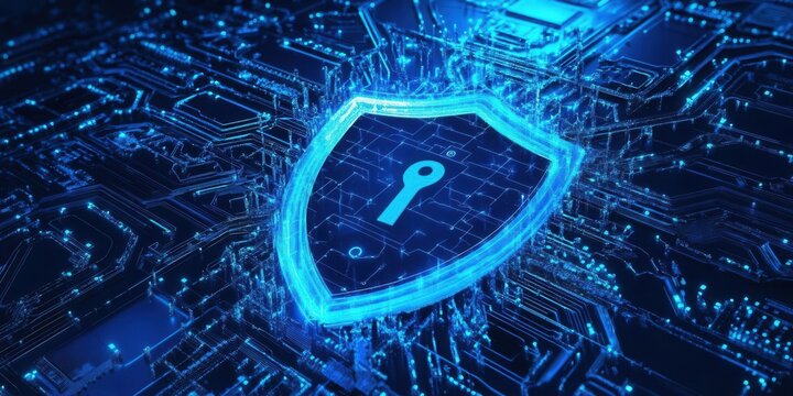 Cybersecurity shield protecting digital financial transactions, emphasizing secure online lending