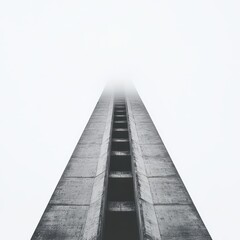 A tall concrete structure reaches upward through a misty atmosphere