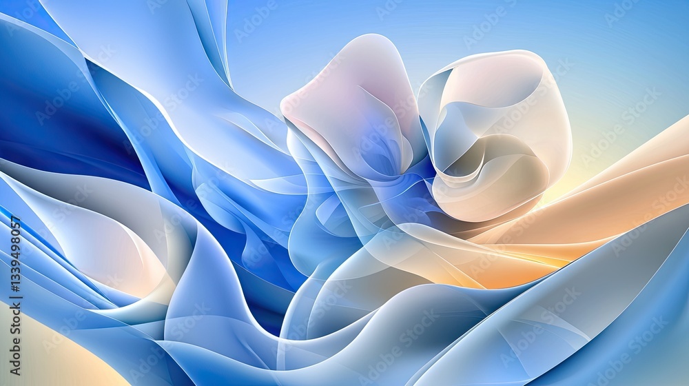 Aufkleber a fluid, dynamic blue and white wave pattern creating an elegant abstract backdrop.
