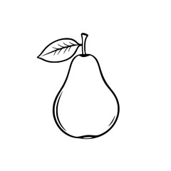 Simple Line Drawing of a Pear with Leaf  Illustration                                               