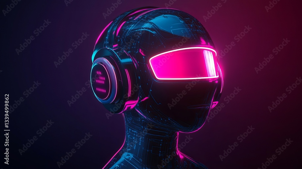 Poster 3d ai chatbot with glowing neon eyes ai technology concept technology and engineering customer suppo