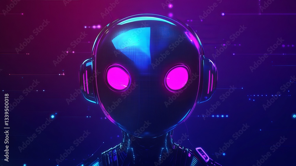 Poster 3d ai chatbot with glowing neon eyes ai technology concept technology and engineering customer suppo