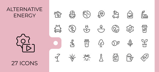 Green Energy linear icon. Contains related to energy, bio, power, ecology, electricity, sustainable, electric and more. Vector icons collection. Eco icon. Vector artwork and illustration.