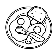 Black Outline Vector Illustration of Isolated Cartoon Meal of Cheese, Meat, and Bread Sandwiches