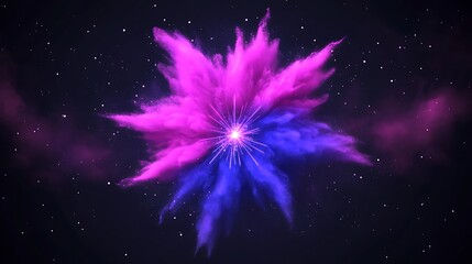 Bright pink and blue explosion appears in a starry space background