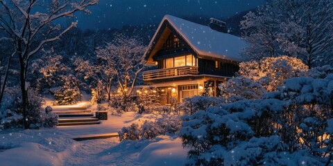 Fototapeta premium House in Snowy Forest