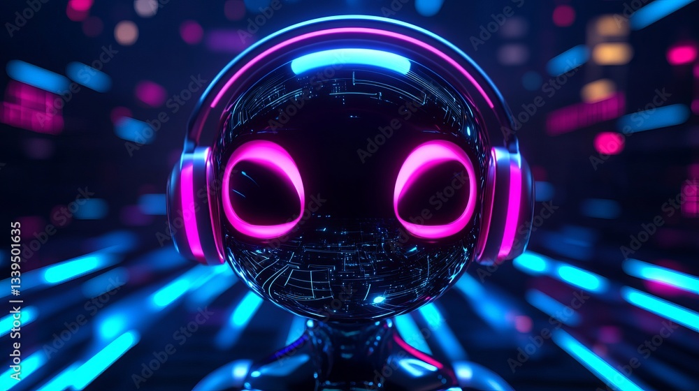 Poster 3d ai chatbot with glowing neon eyes ai technology concept technology and engineering customer suppo